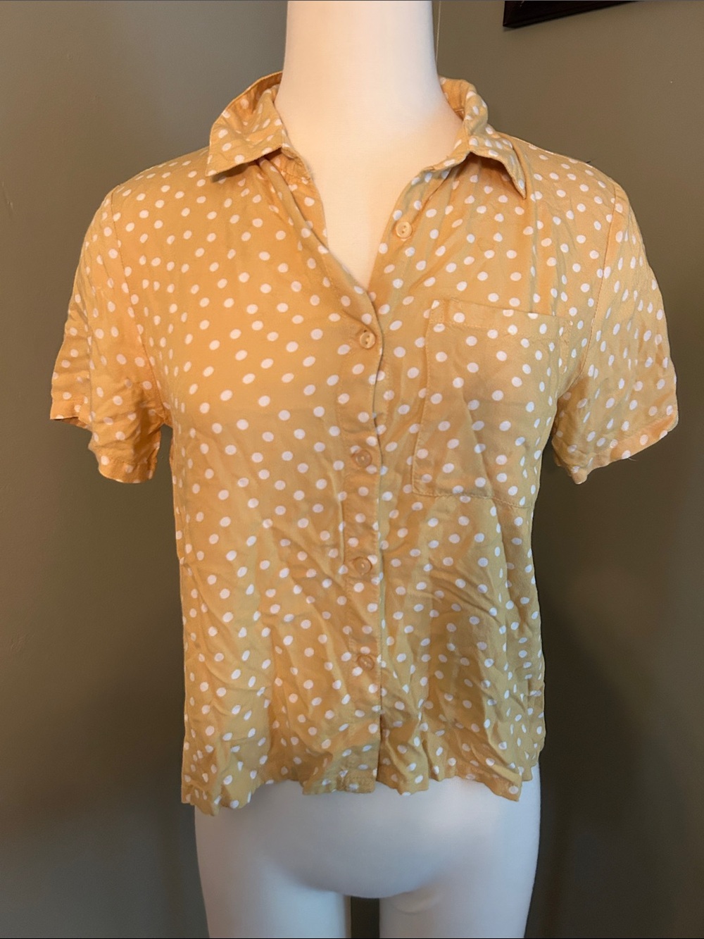 Japna Yellow Polka Dot Short-Sleeve Button-Down Shirt